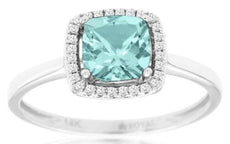 .93CT DIAMOND & AAA AQUAMARINE 14KT WHITE GOLD ROUND & CUSHION SQUARE HALO RING