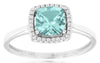 .93CT DIAMOND & AAA AQUAMARINE 14KT WHITE GOLD ROUND & CUSHION SQUARE HALO RING