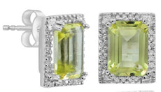 3.08CT DIAMOND & AAA LEMON QUARTZ 14KT WHITE GOLD EMERALD CUT & ROUND EARRINGS