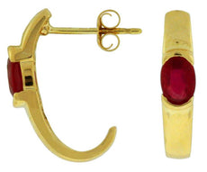 .55CT AAA RUBY 14K YELLOW GOLD CLASSIC OVAL SEMI BEZEL UMBRELLA HANGING EARRINGS