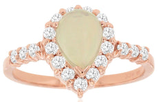 1.15CT DIAMOND & AAA OPAL 14KT ROSE GOLD PEAR SHAPE & ROUND HALO FRIENDSHIP RING