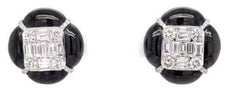 2.81CT DIAMOND & BLACK ENAMEL 18KT WHITE GOLD 3D ROUND & BAGUETTE STUD EARRINGS