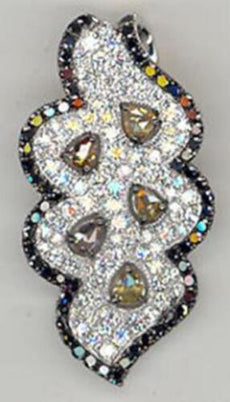 2.54CT WHITE BLACK & FANCY YELLOW DIAMOND 18KT WHITE GOLD ROSE CUT LEAF PENDANT