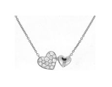 ESTATE .13CT DIAMOND 14KT WHITE GOLD 3D PAVE DOUBLE HEART LOVE NECKLACE