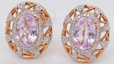 LARGE 7.77CT DIAMOND & AAA PINK AMETHYST 14KT ROSE GOLD 3D OVAL & ROUND EARRINGS