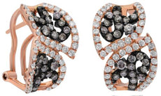 LARGE 1.90CT WHITE & CHOCOLATE FANCY DIAMOND 14KT ROSE GOLD DOUBLE LEAF EARRINGS