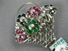 ESTATE LARGE 2.10CT DIAMOND & AAA MULTI GEM 14K WHITE GOLD FLOWER BROOCH PENDANT