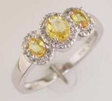 1.05CT DIAMOND & AAA YELLOW SAPPHIRE 14KT WHITE GOLD OVAL HALO 3 STONE LOVE RING