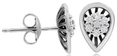 ESTATE .21CT DIAMOND 14K WHITE & BLACK GOLD ROUND FLOWER TEAR DROP STUD EARRINGS