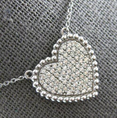 .55CT DIAMOND 14KT WHITE GOLD 3D ROUND PAVE MILGRAIN HEART SHAPE LOVE NECKLACE