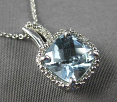 1.85CT DIAMOND & AAA AQUAMARINE 14KT WHITE GOLD CUSHION & ROUND FLOATING PENDANT