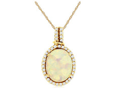 1.87CT DIAMOND & AAA OPAL 14K YELLOW GOLD OVAL & ROUND CLASSIC HALO LOVE PENDANT