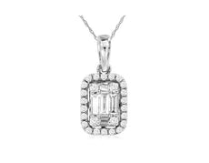 .30CT DIAMOND 14K WHITE GOLD 3D ROUND & BAGUETTE CLUSTER SQUARE FLOATING PENDANT