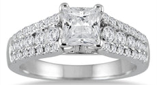1.59CT DIAMOND 14KT WHITE GOLD 3D PRINCESS & ROUND GRADUATING ENGAGEMENT RING