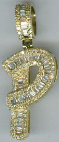 .53CT DIAMOND 14K YELLOW GOLD 3D ROUND & BAGUETTE P INITIAL FUN FLOATING PENDANT