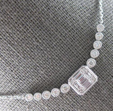 .51CT DIAMOND 14KT WHITE GOLD ROUND & BAGUETTE INVISIBLE FILIGREE LOVE NECKLACE