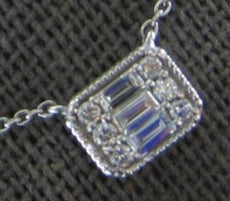 .16CT DIAMOND 14KT WHITE GOLD 3D ROUND & BAGUETTE INVISIBLE RECTANGULAR NECKLACE