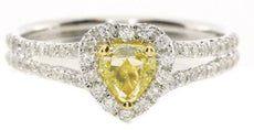 .97CT WHITE & FANCY YELLOW DIAMOND 18KT 2 TONE GOLD HEART SHAPE ENGAGEMENT RING