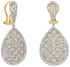 LARGE 7.55CT DIAMOND 18K WHITE & ROSE GOLD 3D CLASSIC TEAR DROP CLIP ON EARRINGS