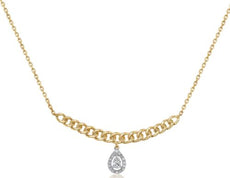 ESTATE .12CT DIAMOND 14KT YELLOW GOLD 3D MULTI LINK BAR TEAR DROP LOVE NECKLACE