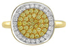 .62CT WHITE & FANCY YELLOW DIAMOND 18KT 2 TONE GOLD CLUSTER PAVE ROUND FUN RING
