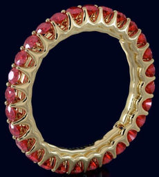 1.43CT AAA RUBY 14KT YELLOW GOLD 3D CLASSIC SHARED PRONG ETERNITY FUN LOVE RING