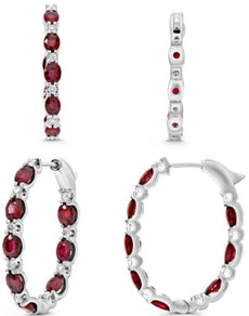 LARGE 5.79CT DIAMOND & AAA RUBY 14KT WHITE GOLD OVAL & ROUND INSIDE OUT EARRINGS