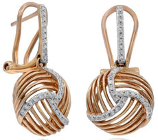 .20CT DIAMOND 14KT ROSE GOLD 3D MULTI ROW CRISS CROSS LOVE KNOT CLIP ON EARRINGS