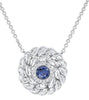.39CT DIAMOND & AAA SAPPHIRE 14KT WHITE GOLD 3D LEAF CIRCULAR FLOWER NECKLACE