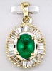 1.95CT DIAMOND & AAA EMERALD 14KT YELLOW GOLD OVAL & BAGUETTE FLOATING PENDANT