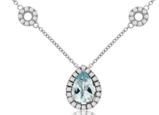 .93CT DIAMOND & AAA AQUAMARINE 14KT WHITE GOLD PEAR SHAPE & ROUND LOVE NECKLACE