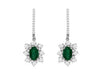 1.50CT DIAMOND & AAA EMERALD 14K WHITE GOLD OVAL & ROUND FLOWER HANGING EARRINGS