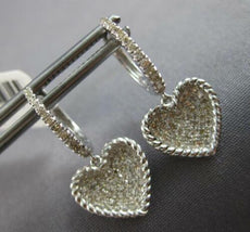 ESTATE .43CT DIAMOND 14KT WHITE GOLD 3D CLASSIC HEART LOVE HANGING EARRINGS