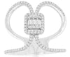WIDE .38CT DIAMOND 14KT WHITE GOLD 3D ROUND & BAGUETTE SQUARE LOVE KNOT FUN RING