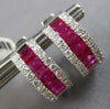 WIDE 2.68CT DIAMOND & AAA RUBY 18K WHITE GOLD 3 ROW HUGGIE HOOP HANGING EARRINGS