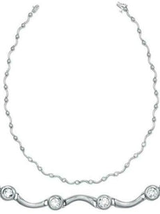 1.11CT DIAMOND 14KT WHITE GOLD CLASSIC BEZEL SWIRL WAVE ETOILE TENNIS NECKLACE