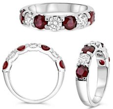 1.13CT DIAMOND & AAA RUBY 14KT WHITE GOLD 3D ROUND CLASSIC 7 STONE LUCIDA RING