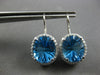 LARGE 9.90CT DIAMOND & AAA BLUE TOPAZ 14KT WHITE GOLD OVAL HALO HANGING EARRINGS