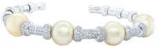 1.9CT DIAMOND & AAA SOUTH SEA PEARLS 18KT WHITE GOLD BAMBOO CUFF BANGLE BRACELET