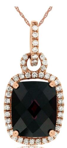 5.20CT DIAMOND & AAA RHODOLITE 14KT ROSE GOLD CUSHION & ROUND LOVE KNOT PENDANT