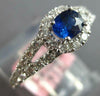 ESTATE .99CT DIAMOND & AAA SAPPHIRE 14KT WHITE GOLD 3D CLASSIC HALO LOVE RING