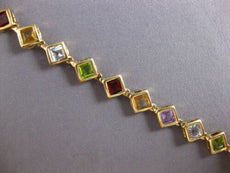 12.6CT AAA MULTI GEM 14KT YELLOW GOLD 3D PRINCESS GEOMETRICAL TENNIS BRACELET