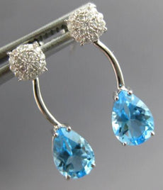 1.8CT DIAMOND & AAA BLUE TOPAZ 14K WHITE GOLD PEAR SHAPE FLOWER HANGING EARRINGS