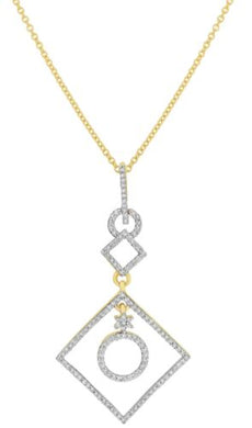 .45CT DIAMOND 14KT YELLOW GOLD ROUND CIRCLE OF LIFE GEOMETRICAL FLOATING PENDANT
