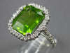 7.9CT DIAMOND & AAA PERIDOT 14KT WHITE GOLD EMERALD CUT & ROUND ENGAGEMENT RING