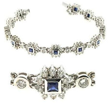 4.88CT DIAMOND & AAA SAPPHIRE 14KT WHITE GOLD ROUND & PRINCESS TENNIS BRACELET