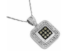 .32CT WHITE & MOCHA DIAMOND 14KT WHITE GOLD 3D CLUSTER SQUARE FILIGREE PENDANT