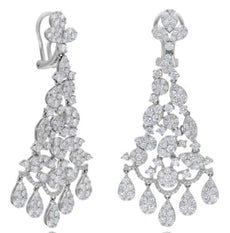 LARGE 6.77CT DIAMOND 18KT WHITE GOLD MULTI FLOWER TEAR DROP CHANDELIER EARRINGS
