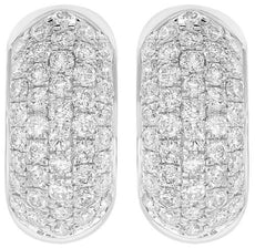 ESTATE WIDE 1.23CT DIAMOND 14K WHITE GOLD PAVE MULTI ROW HUGGIE HANGING EARRINGS