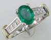 Estate 1.60Ct Diamond & AAA Emerald 14Kt 2 Tone Gold 3D Oval & Princess Engagement Ring